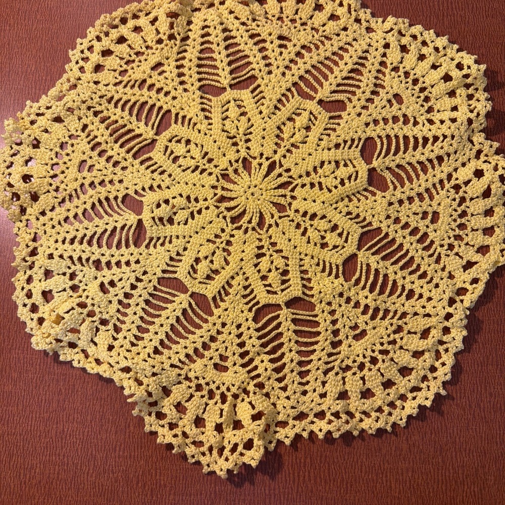 Vtg Handmade Yellow 14" Crocheted Doily